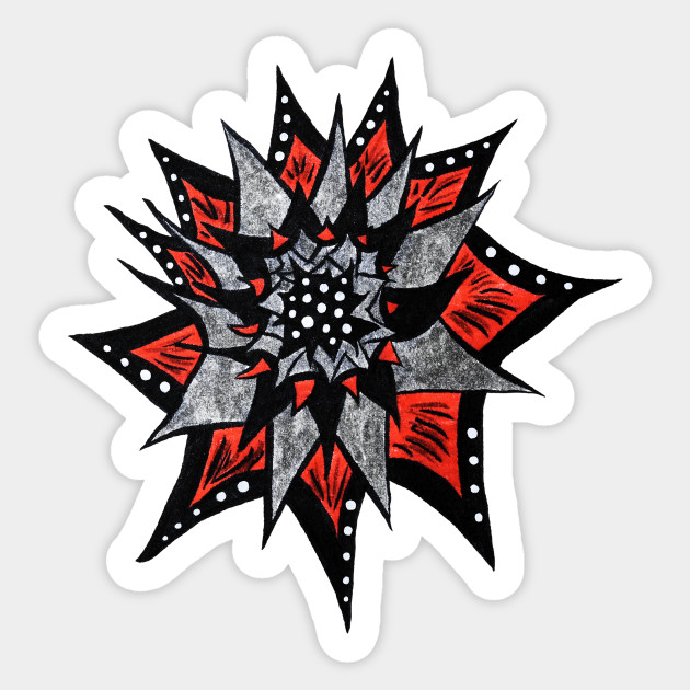 Spiked Abstract Flower In Red And Black